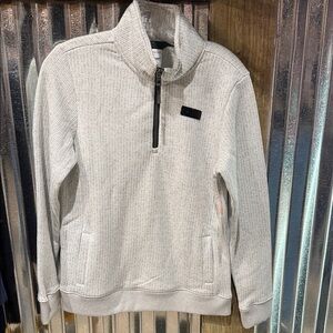 Half-Zip Ribbed Pullover Sweater - Light Gray